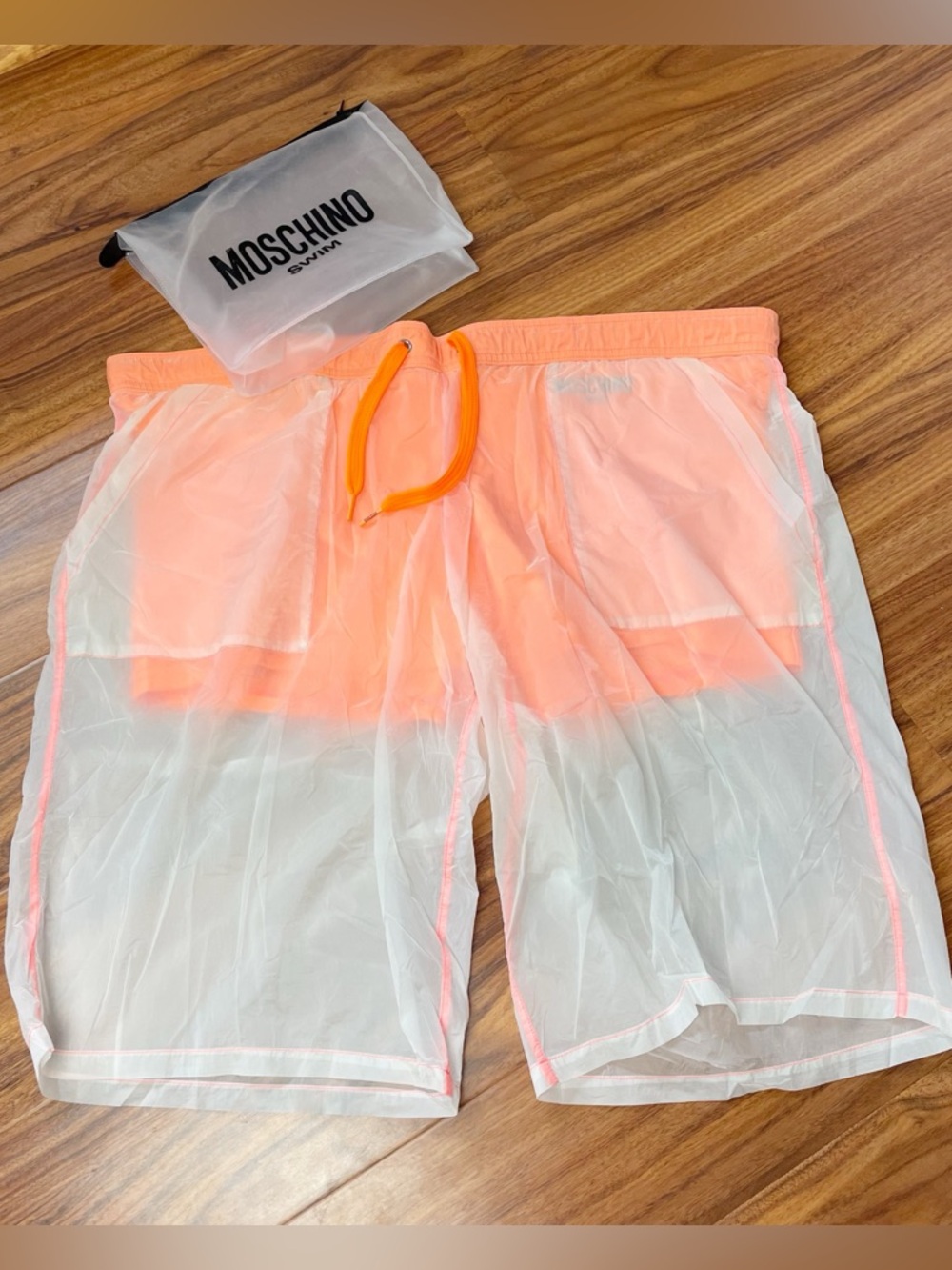 MOSCHINO Swim Two-Tone Men’s Swimwear Shorts Trunks Orange Transparent XXL